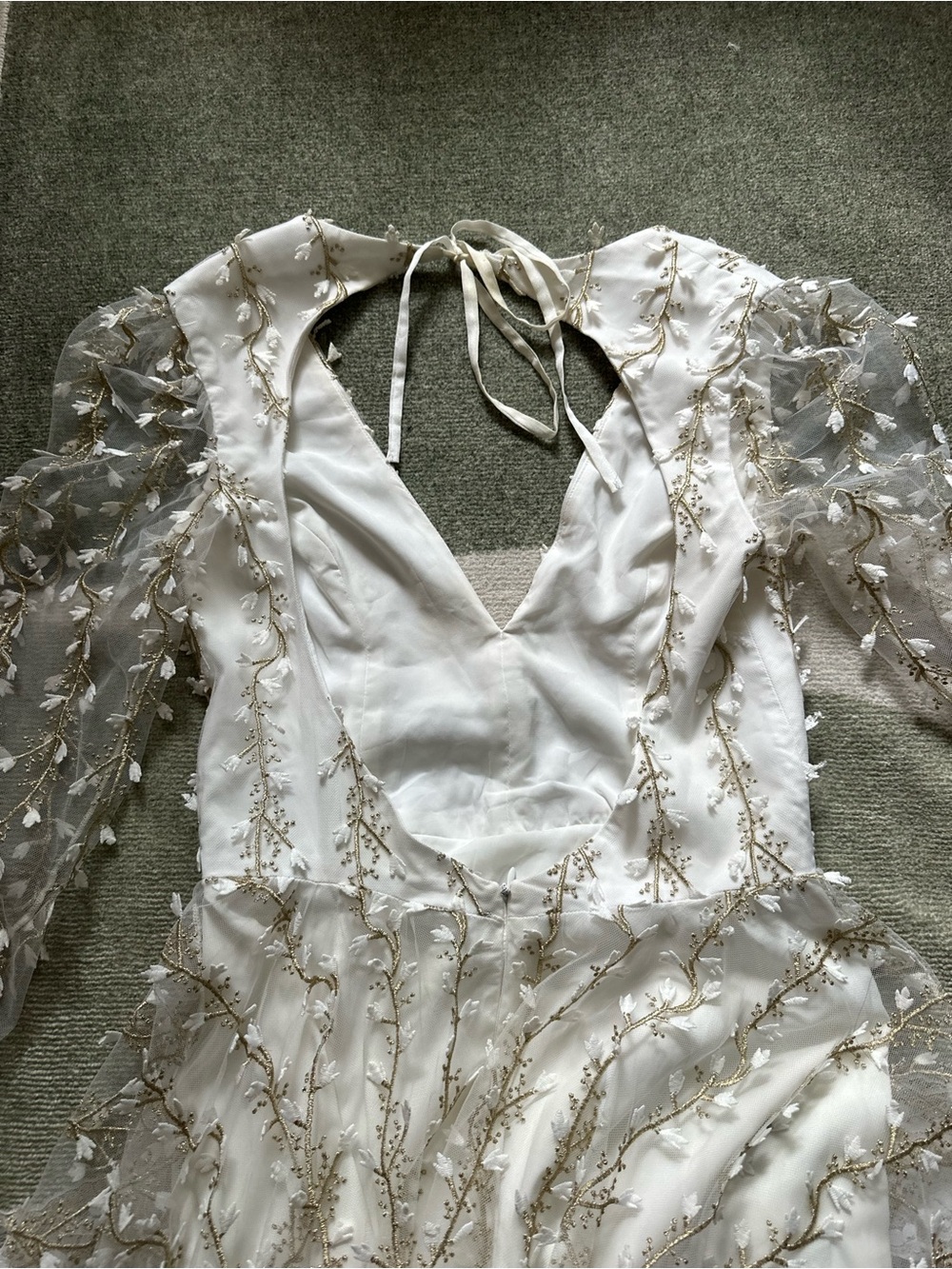 Open-Back Sheer White Midi Dress with Embellished Overlay - Picture 6 of 10